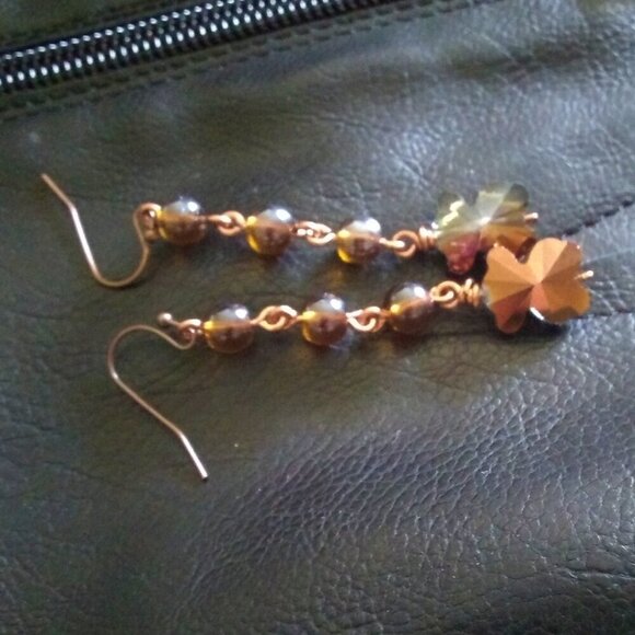 Handmade Sexy Boho Dangle Earrings! Beautiful Whiskey, Cognac + Copper Tones - Picture 5 of 9